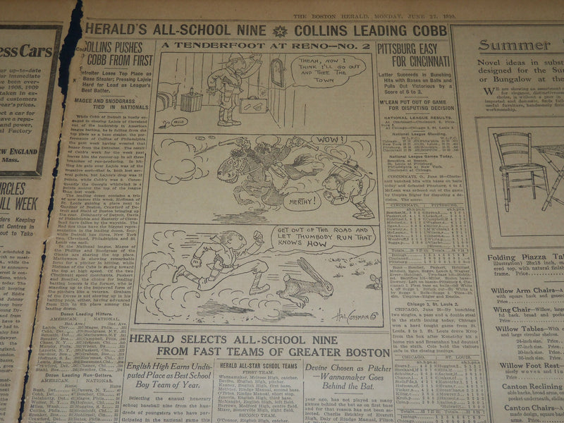 1910 JUNE 27 THE BOSTON HERALD NEWSPAPER- JOHN L. LIKES JEFF'S TRAINING - BH 342