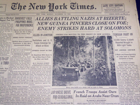 1942 NOV 16 NEW YORK TIMES - ALLIES BATTLING NAZIS AT BIZERTE - NT 994