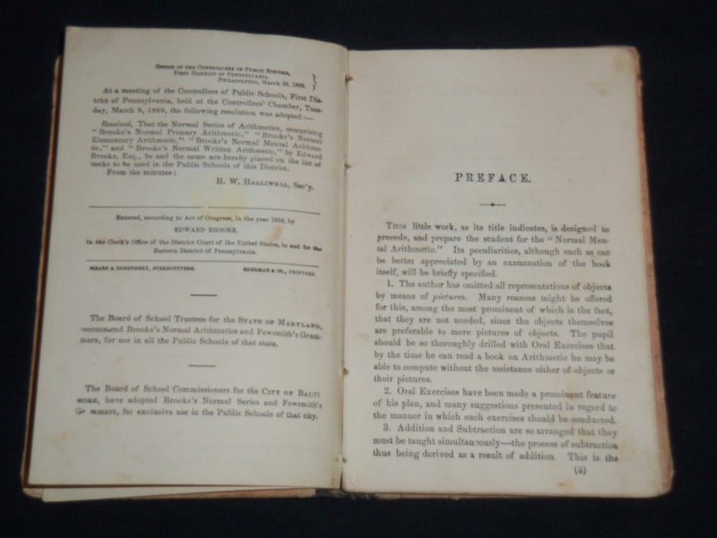 1863-1879 BROOK'S NORMAL PRIMARY ARITHMATIC BOOKS LOT OF 5 - KD 4351F