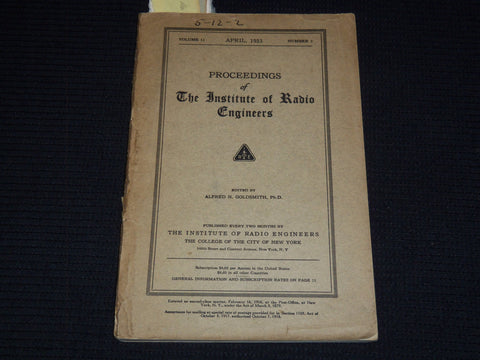 1923 APRIL PROCEEDINGS OF THE INSTITUTE OF RADIO ENGINEERS MAGAZINE - J 7568