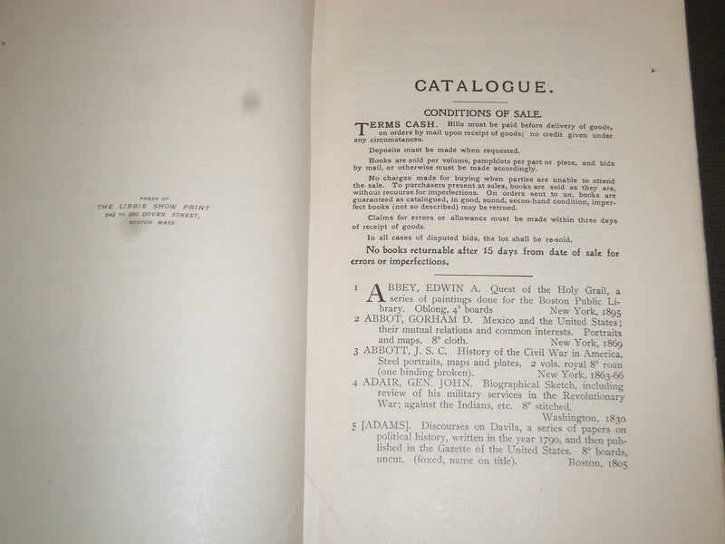 1905 JOHN S. BALDWIN AMERICANA AUCTION CATALOGUE - MASSACHUSETTS - J 5220
