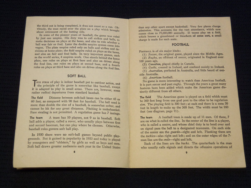 1940 SPECTATOR'S GUIDE TO POPULAR SPORTS BOOK BY FRANK G. MENKE - J 8000