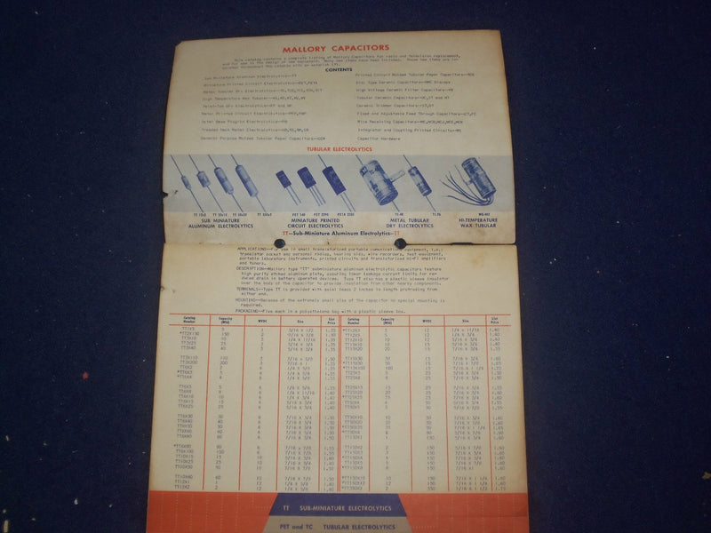 1950'S MALLORY CAPACITORS SERVICE CHART - J 6021