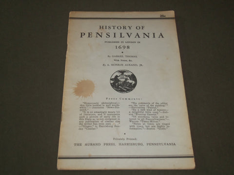 1935 HISTORY OF PENNSYLVANIA SOFTCOVER BOOK BY GABRIEL THOMAS - J 2699