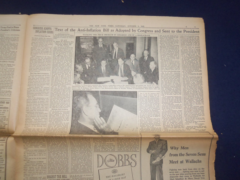 1942 OCT 3 NEW YORK TIMES - PRESIDENT SET TO FIX WAGES AND FARM PRICES - NP 6507