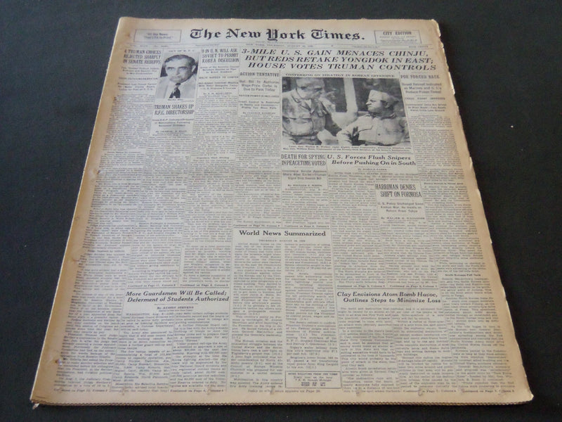 1950 AUGUST 10 NEW YORK TIMES - 3 MILE U. S. GAIN MENACES CHINJU - NT 5975