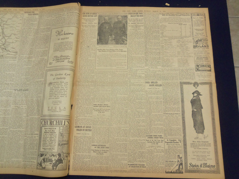 1918 MARCH 31 NEW YORK TIMES - GERMANS GAIN ON AMIENS, LOSSES AT ARRAS - NT 8154