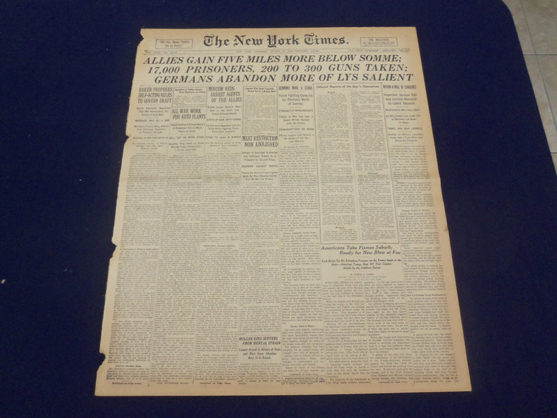 1918 AUGUST 10 NEW YORK TIMES - ALLIES GAIN FIVE MILES MORE - NT 9190