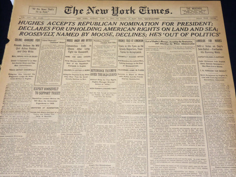 1916 JUNE 11 NEW YORK TIMES - HUGHES ACCEPTS REPUBLICAN NOMINATION - NT 8611