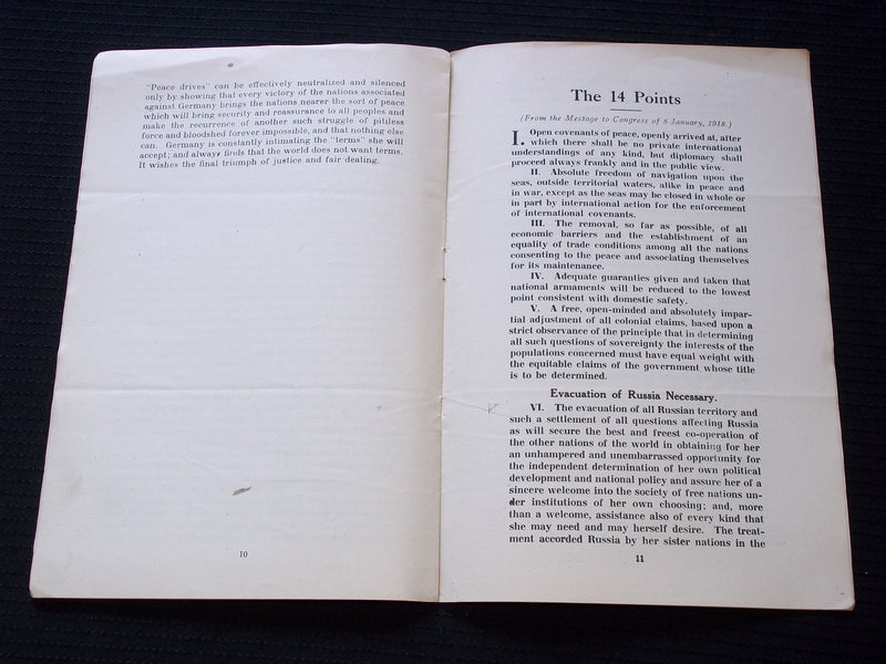1918 THE BASES OF LASTING PEACE SOFTCOVER BOOK BY PRESIDENT WILSON - J 7152