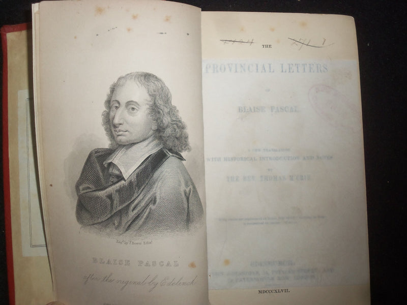 1847 PROVINCIAL LETTERS HARDCOVER BOOK BY BLAISE PASCAL - KD 9271