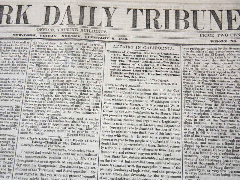 1850 FEBRUARY NEW YORK DAILY TRIBUNE NEWSPAPER LOT OF 33 - HENRY CLAY - NP 5839E