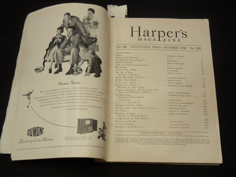 1950 OCTOBER HARPER'S MAGAZINE - CENTENNIAL ISSUE 1850-1950 - K 2143