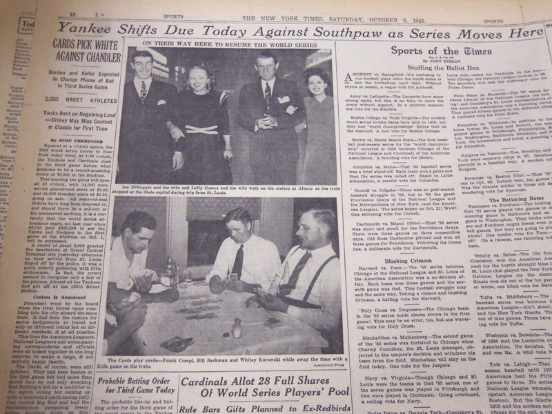 1942 WORLD SERIES YANKEES DEFEAT CARDINALS 4-1 NEW YORK TIMES NEWSPAPER LOT OF 4
