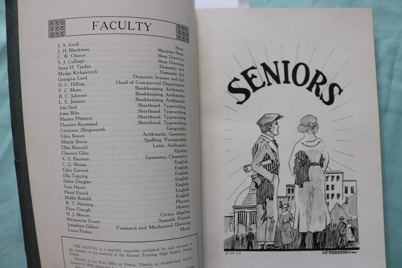 1920-1922 THE MANUAL-TRAINING H.S. PEORIA YEARBOOKS- LOT OF 2- SOFTCOVER- K 3346