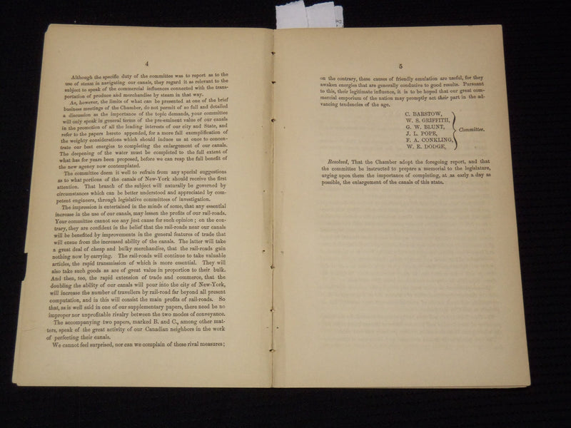 1858 NEW YORK REPORT OF A COMMITTEE OF THE CHAMBER OF COMMERCE - J 9580