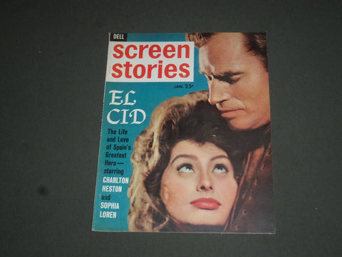 1962 JAN SCREEN STORIES MAGAZINE - LIZ TAYLORE & CHARLTON HESTON COVER - SP 7529