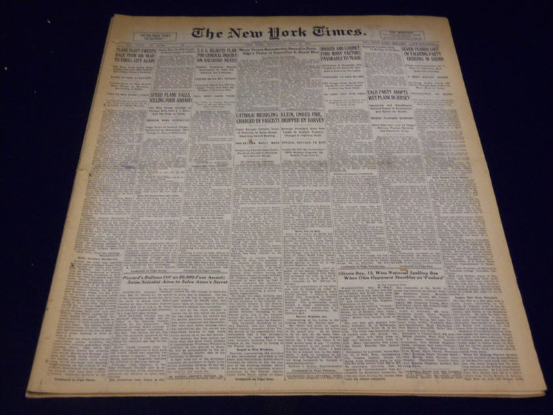 1931 MAY 27 NEW YORK TIMES - SPEED PLANE FALLS KILLING FOUR ABOARD - NT 2444