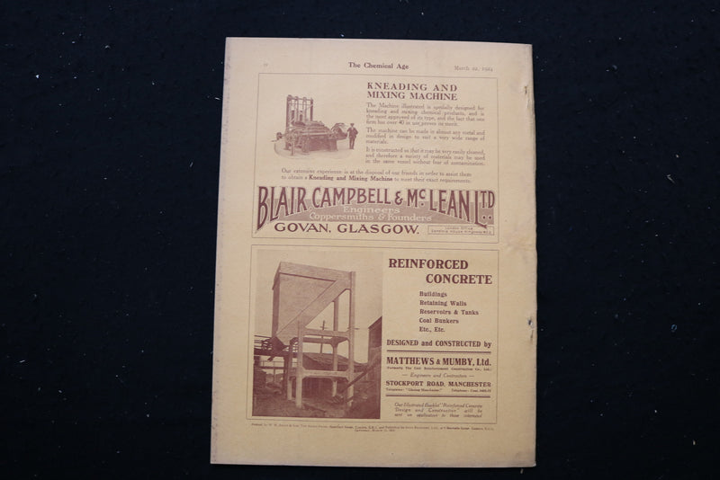 1924 MARCH 22 THE CHEMICAL AGE MAGAZINE - UNITED ALKALI CO. COVER - SP 4190P