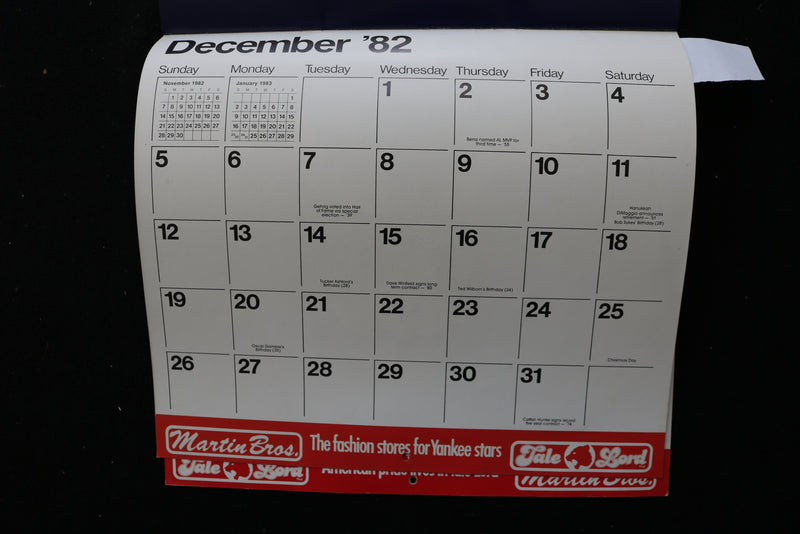 1982 APRIL - 1983 MARCH NEW YORK YANKEES CALENDAR - K 2471