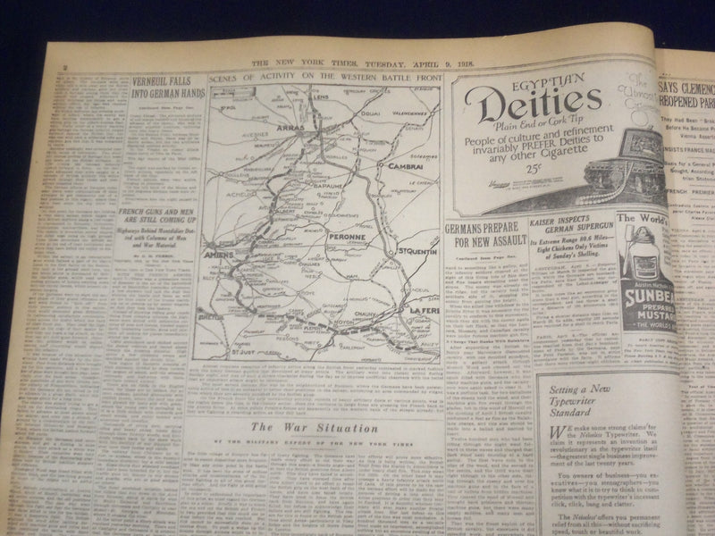 1918 APRIL 9 NEW YORK TIMES - GERMAN SHELL STORM BURSTS ON HAIG'S LINES- NT 8206