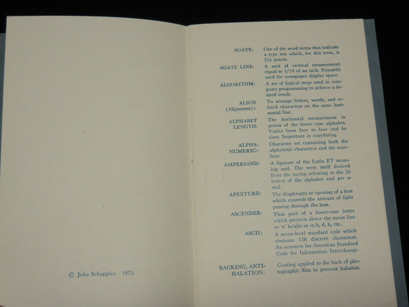 1975 TYPOGRAPHIC PLUS SELECTED COMPUTER RELATED TERMS BOOK - J 6506