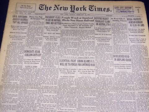 1947 FEBRUARY 16 NEW YORK TIMES - NEW HAVEN RAILROAD BLOCKED - NT 3503