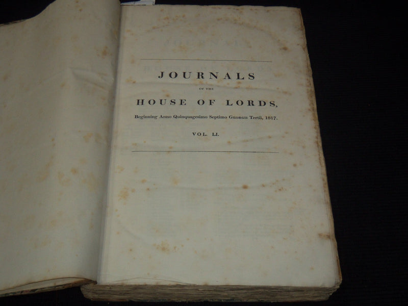 1817-1818 JOURNALS OF THE HOUSE OF LORDS VOLUME NO. 51 - #187