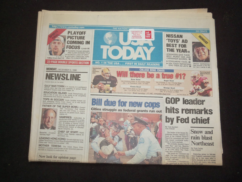 1996 DECEMBER 9 USA TODAY NEWSPAPER-GOP LEADER HITS REMARKS BY FED CHIEF-NP 7839