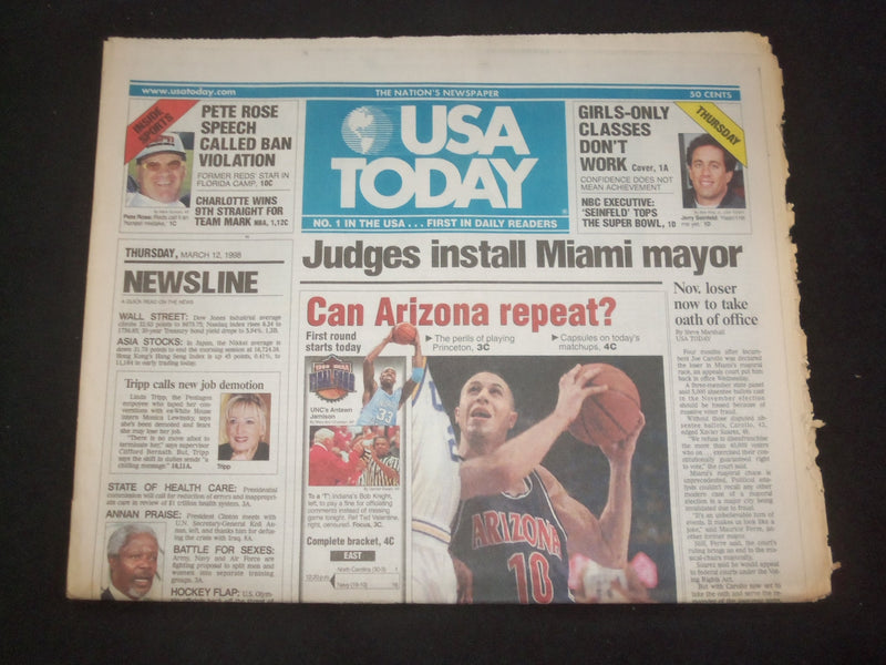1998 MARCH 12 USA TODAY NEWSPAPER - JUDGES INSTALL MIAMI MAYOR CAROLLO - NP 7910