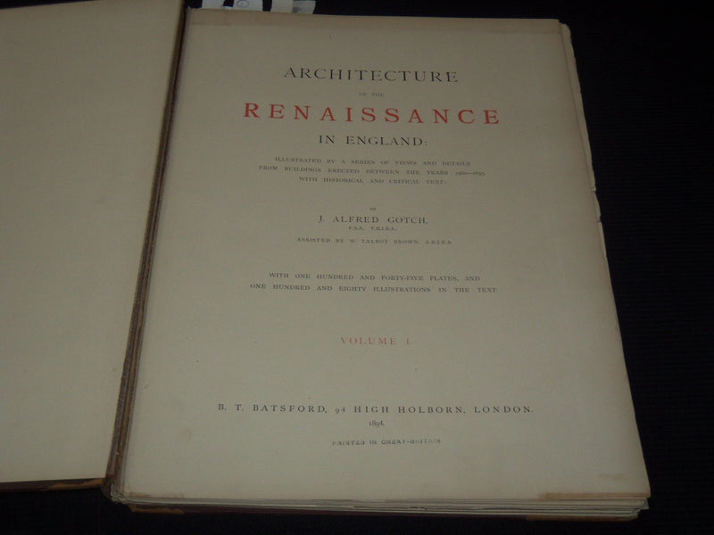 1894 ARCHITECTURE OF THE RENAISSANCE IN ENGLAND VOLUME NO. 1 - NICE PLATES - #46