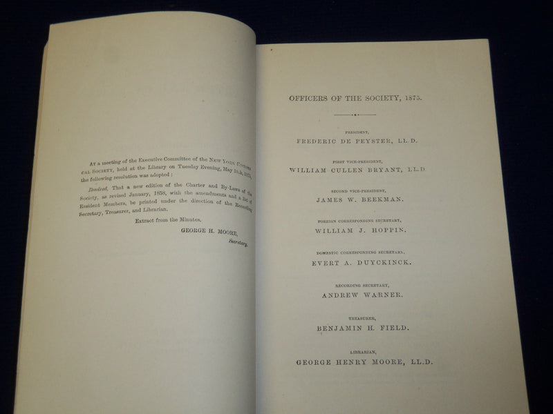 1865 NEW YORK HISTORICAL SOCIERY CHARTER AND BY-LAWS BOOK - NEW YORK - J 4550