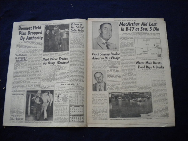 1947 AUGUST 18 NEW YORK DAILY NEWS NEWSPAPER - B-17 LOST; 5 DIE - NP 5986