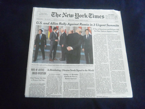 2022 MARCH 25 NEW YORK TIMES - U.S. AND ALLIES RALLY AGAINST RUSSIA IN 3 SUMMITS