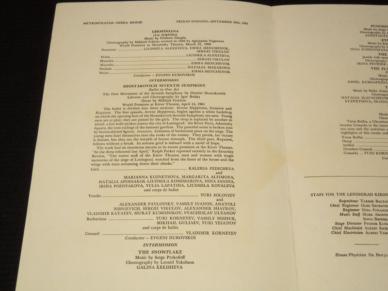 1961 LENINGRAD KIROV BALLET PROGRAMS LOT OF 7 ISSUES - SLEEPING BEAUTY - O 2596A
