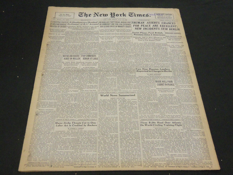 1948 JULY 23 NEW YORK TIMES - U. N. HEADQUARTERS 'BOMBED' - NT 4414