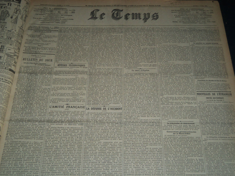 1929 APRIL-JUNE LE TEMPS FRENCH NEWSPAPER BOUND VOLUME - VB 17
