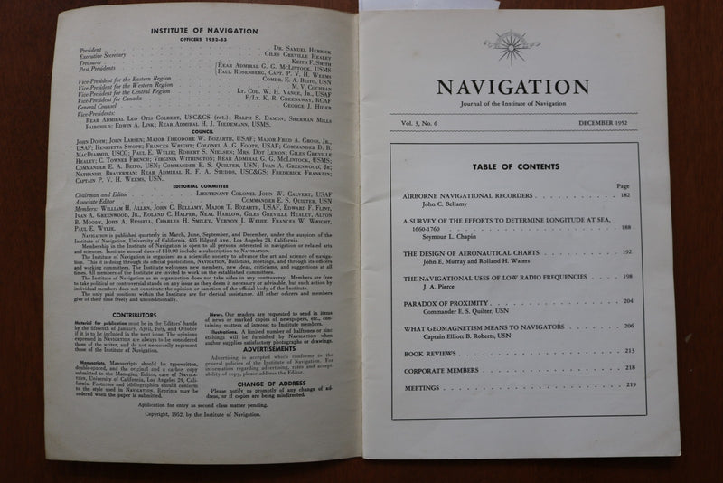 1952 DECEMBER NAVIGATION - INSTITUTE OF NAVIGATION - SOFTCOVER BOOK - K 3173