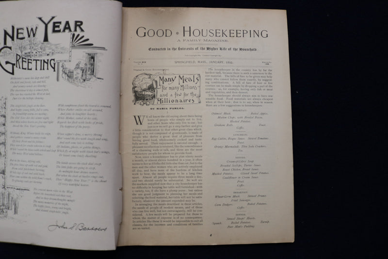 1892 JANUARY GOOD HOUSEKEEPING MAGAZINE - ILLUSTRATED COVER & STORIES - E 11730