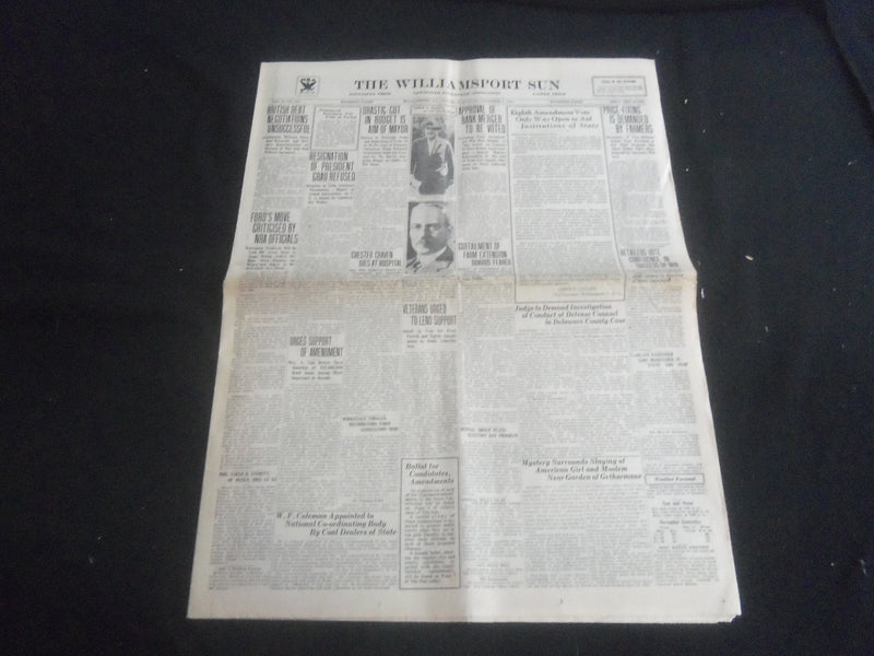 1929 & 1931 & 1933 THE WILLIAMSPORT SUN NEWSPAPER - LOT OF 5 - NP 5764