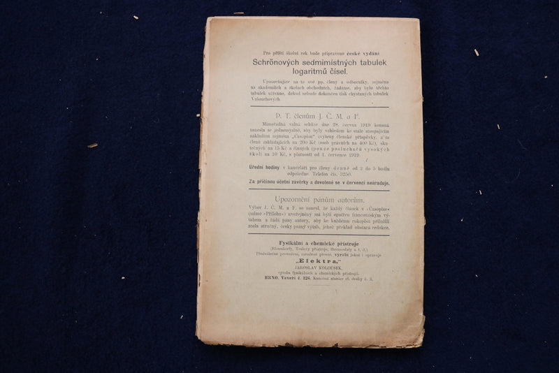 1918-1920 MATHEMATIKY A FYSIKY - CZECH TEXT - LOT OF 4 - O 3429