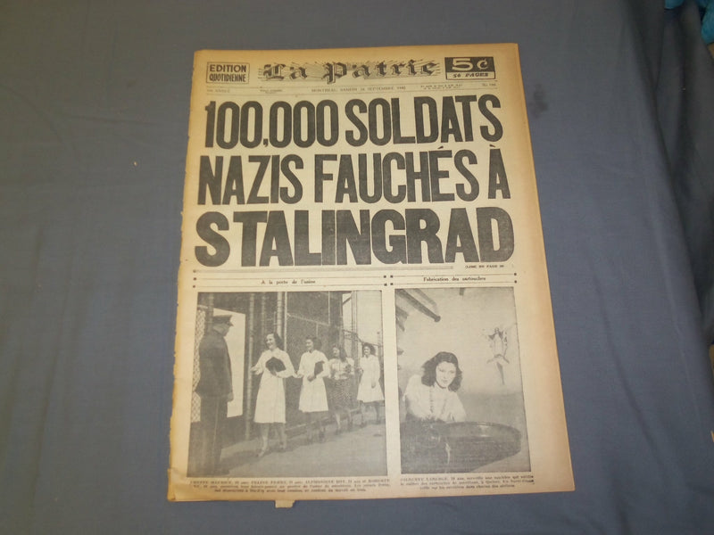 1942 SEP 26 LA PATRIE NEWSPAPER-FRENCH-100,000 SOLDATS NAZIS A STALINGRAD-FR2103