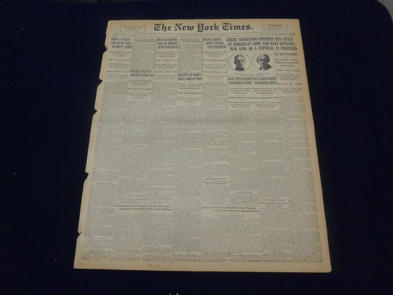 1923 DECEMBER 19 NEW YORK TIMES - GREEK SOVEREIGNS ORDERED INTO EXILE - NT 9230