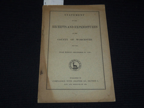 1890 COUNTY OF WORCESTER RECEIPTS AND EXPENDITURES STATEMENT - K 3098