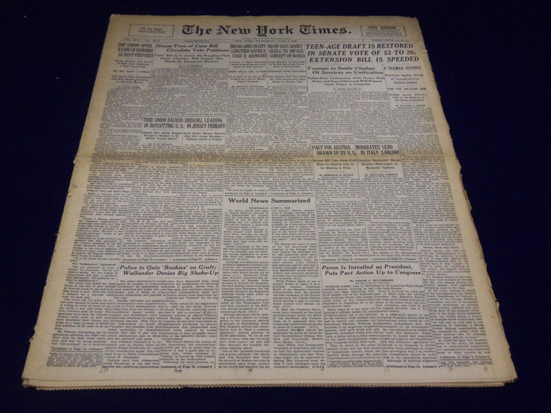 1946 JUNE 5 NEW YORK TIMES - PERON IS INSTALLED AS PRESIDENT - NT 2616