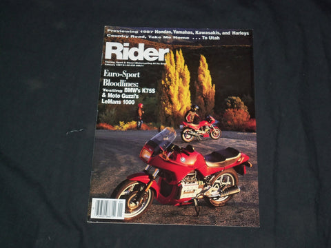 1987 JANUARY RIDER MAGAZINE - MOTORCYCLE COVER - CW 497