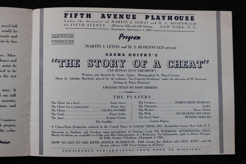 1930'S THE STORY OF A CHEAT PROGRAM - 5TH AVENUE PLAYHOUSE - K 1936
