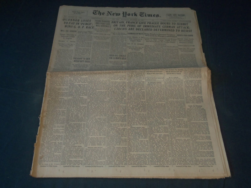 1938 SEPT 21 NEW YORK TIMES -BRITAIN FRANCE GIVE PRAGUE HOURS TO SUBMIT- NP 3605