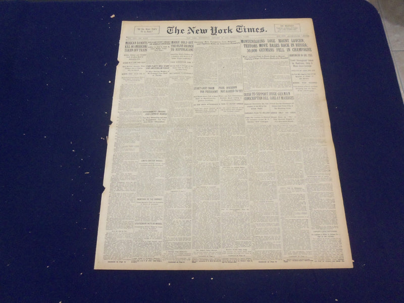 1916 JAN 12 NEW YORK TIMES- MEXICAN BANDITS KILL 16 AMERICANS OFF TRAIN- NT 9057