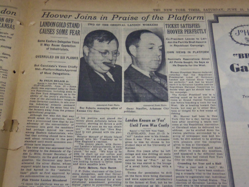 1936 JUNE 13 NEW YORK TIMES - KNOX NOMINATED FOR VICE PRESIDENT - NT 2108